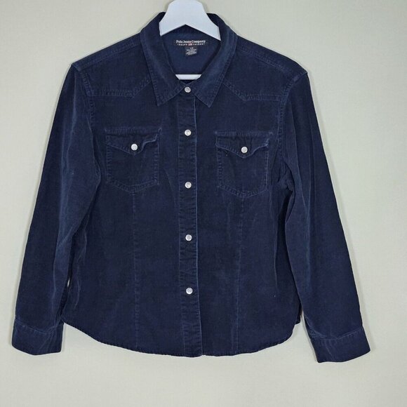 Ralph Lauren Shirt Youth Women L Navy LS Pearl Snap Button Corduroy Boho Western - Picture 14 of 14